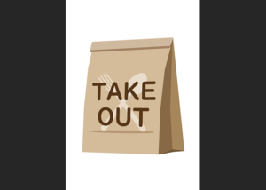 「TAKE OUT」と書かれた紙袋の無料イラスト